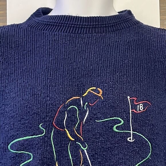 Scottish Isle Men’s Navy Embroidered Golf Crewneck Sweater by Bernette-Lg - Picture 6 of 16